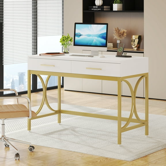 Tribesigns 41’’ Computer Desk with Two Drawers, Modern Study Writing Desk with Storage
