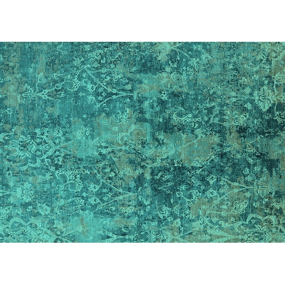 Ahgly Company Machine Washable Indoor Rectangle Oriental Turquoise Blue Industrial Area Rugs, 7' x 9'