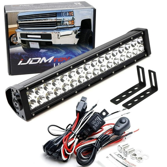 Lower Grille Mount LED Light Bar For 2015-19 Chevy Silverado 2500 3500 HD, Includes (1) 96W High Power LED Lightbar, Lower Bumper Opening Mount Brackets & On/Off Switch Wiring Kit