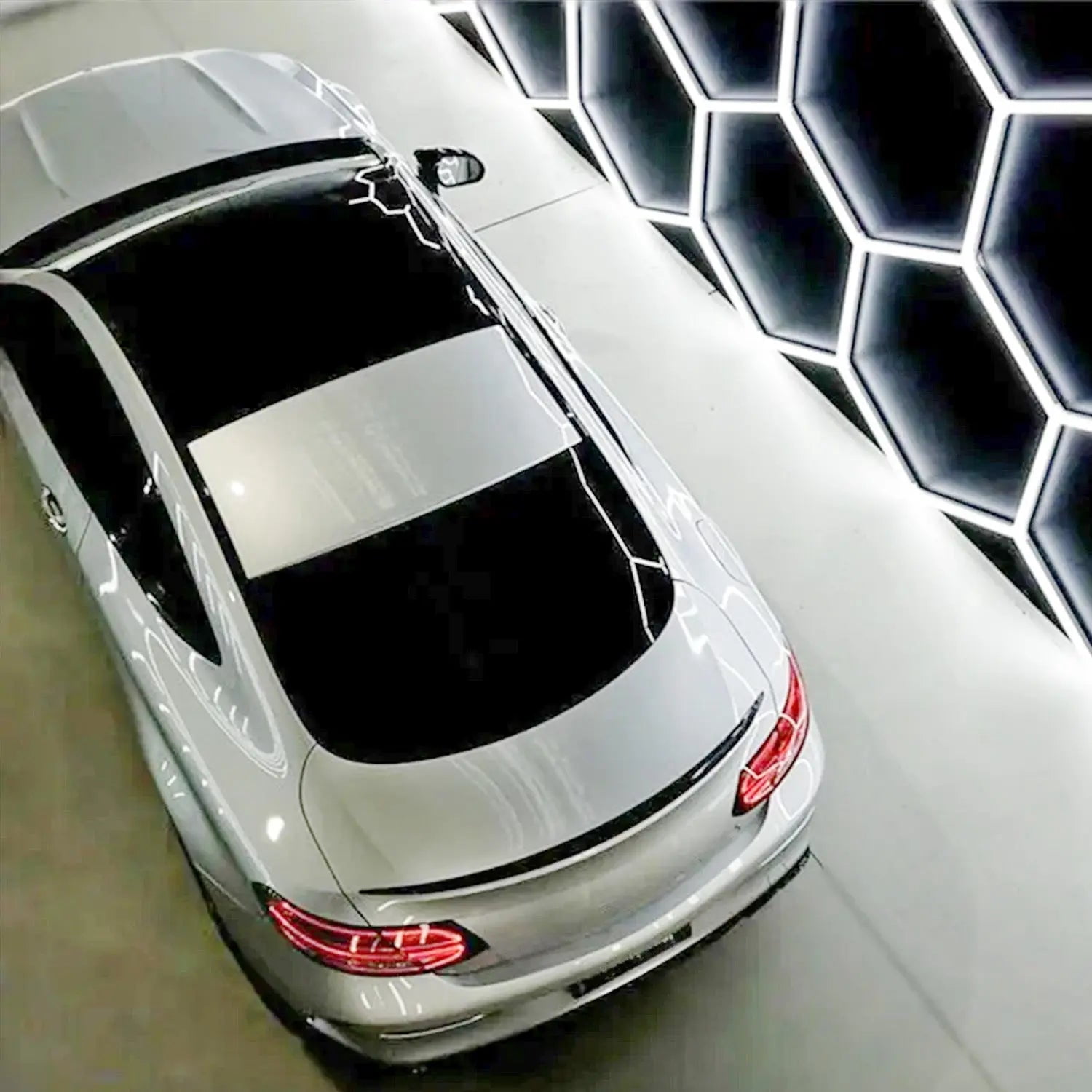 Hexagon Garage LED Light, 14 Grid Honeycomb System with Outer Rectangle Frame 96 INCH x 190 INCH