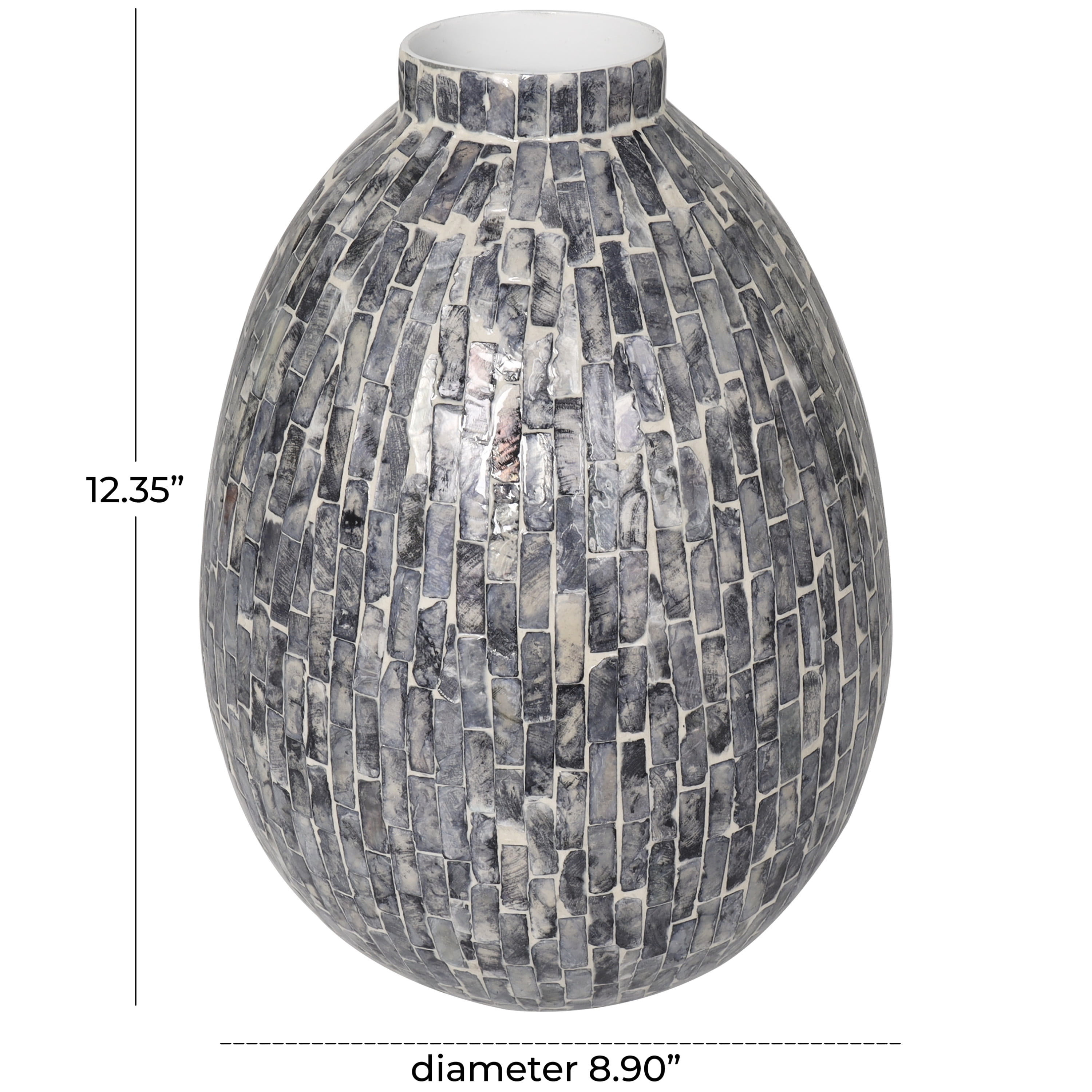 DecMode 12" Handmade Mosaic Inspired Gray Mother of Pearl Vase