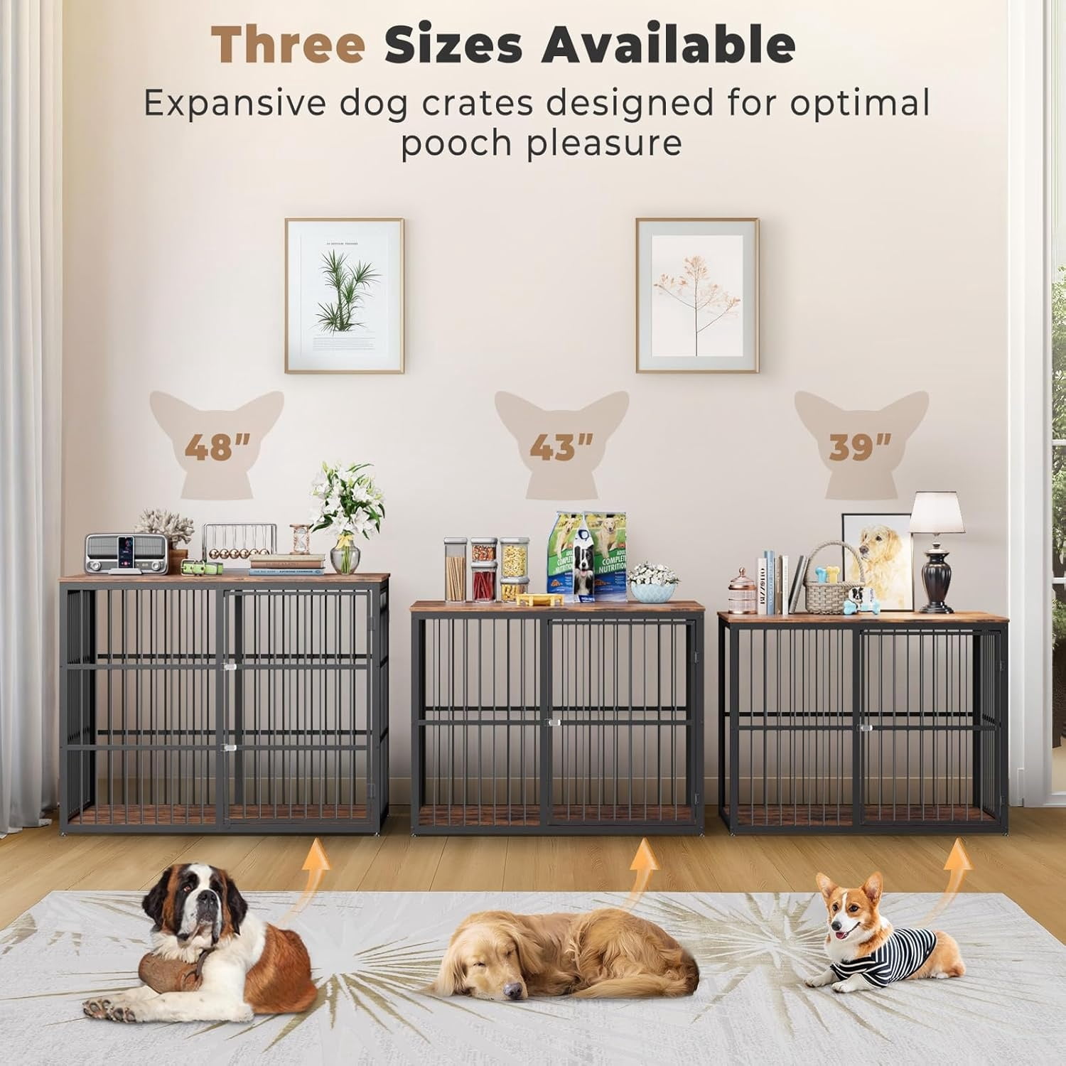 48'' XXL Pet Dog Crate Furniture with 3 Doors,Wooden Crate End Table Heavy Duty Indoor Combination Cage for Medium to Large Dogs, Multiple Units Can be Combined