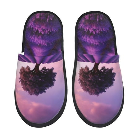 Balery Lavender Field Sunset Slient Indoor Furry Fleece Comfort House Shoes Soft Non-Slip Home Shoes Cotton slippers House Slippers-- Large