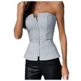 thumbnail image 1 of Solid Color Tube Sleeveless Slim Adjustable Zipper Tops, with Ribbed Details and Sizes, 1 of 5