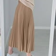 thumbnail image 4 of Maxi Skirts for Women High Waisted Elastic Long Floral Skirt Women Casual Summer Large Solid Elastic Waist Flax A-line Ankle Skirt Ndbuld,Khaki, 4 of 5