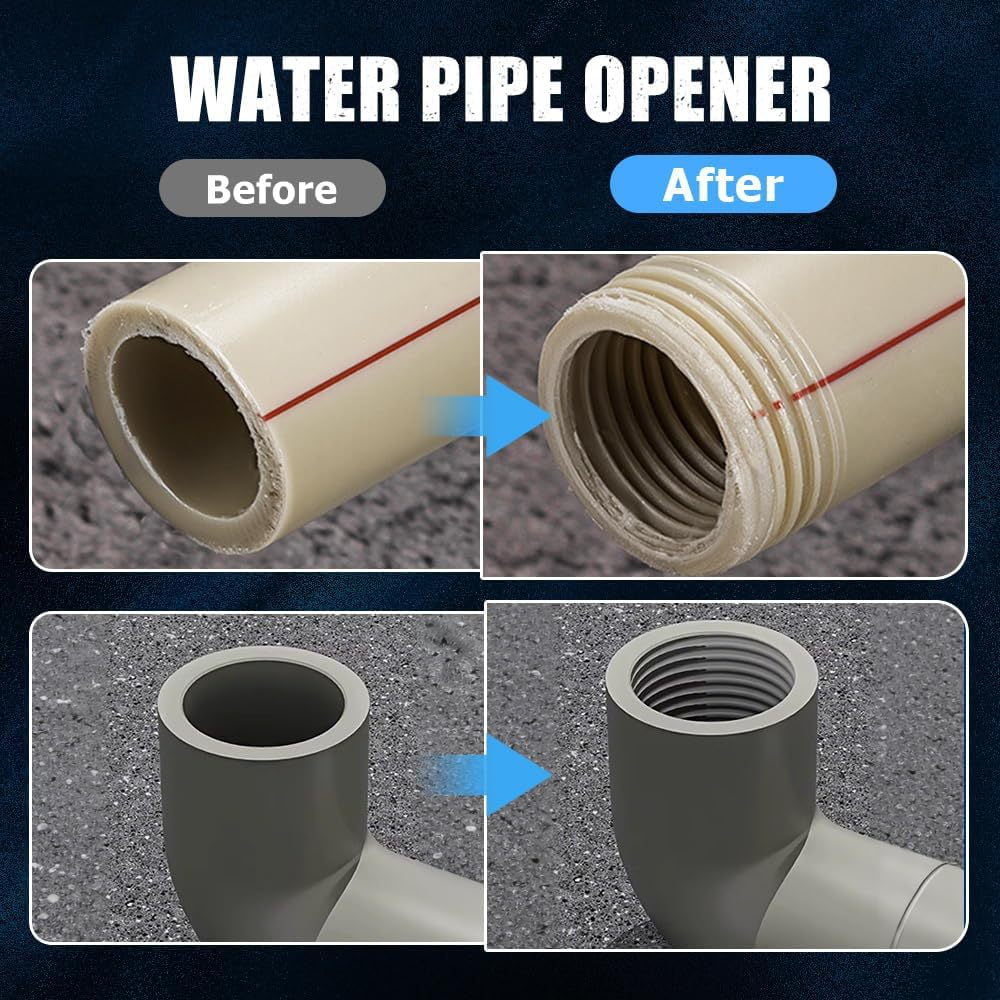 Pipe Threader Kit, 1/2 3/4 1 Inch Internal External Pipe Threader Drill Attachment, Carbon Steel Threading Tool Set for PVC Pipes, Professional Plumbing Tool Kit