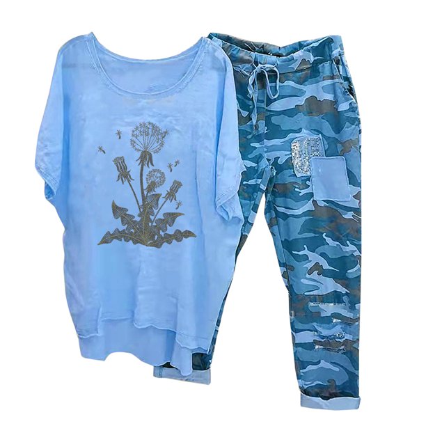 Puntoco Conjunto de camisa y pantalones con cuello redondo y media manga para mujer Puntoco Puntoco-1270