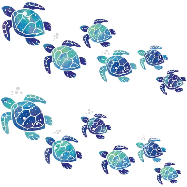 12 Piezas Pegatinas de Pared de Tortuga Marina Pegatinas de Vinilo de Tortuga Pegatinas de Océano Subacuático Pegatinas de Pared Impermeables Decoración para el Hogar Oficina Sala de Estar Pared Baño Inodoro (Azul) JM