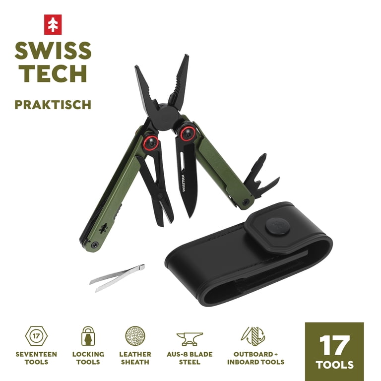Swiss Tech 17 in 1 Multitool Knife with AUS 8 Steel Blade Scissors