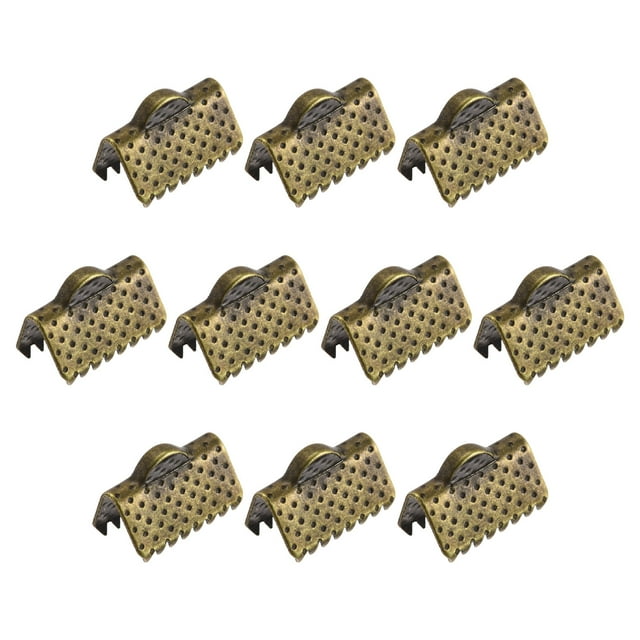 Unique Bargains 160Pack Ribbon Crimp Clamp Ends 10mm Cord End Clasp for DIY Craft Bronze Tone