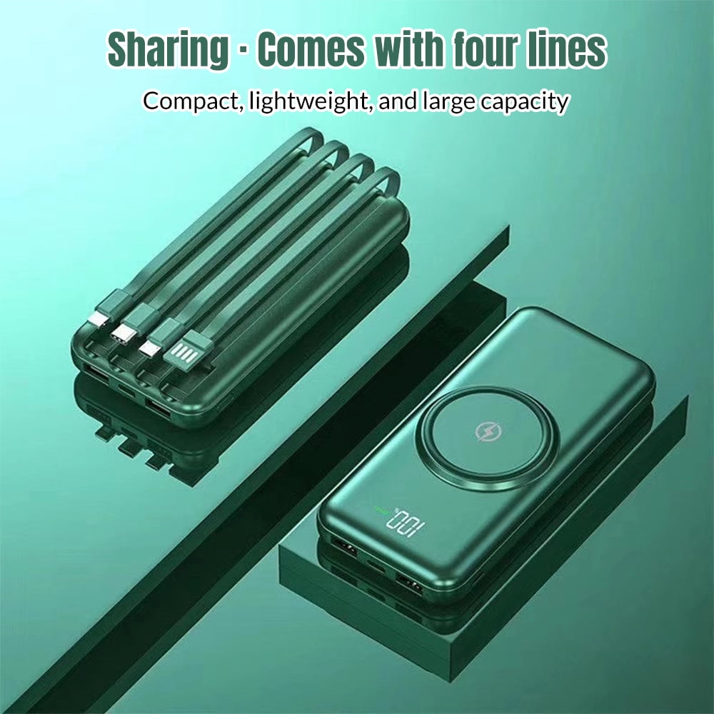Portable Charger with Built-in Cable, Magnetic 10000mAh Power Bank 4 Outputs 2 Inputs for iPhone Samsung Pixel LG Moto iPad