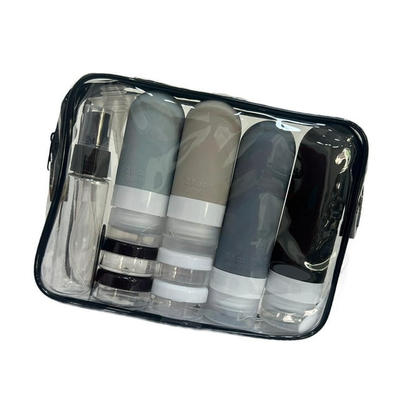 16 botellas de viaje para artículos de tocador, contenedores de viaje reutilizables multiusos. Negro