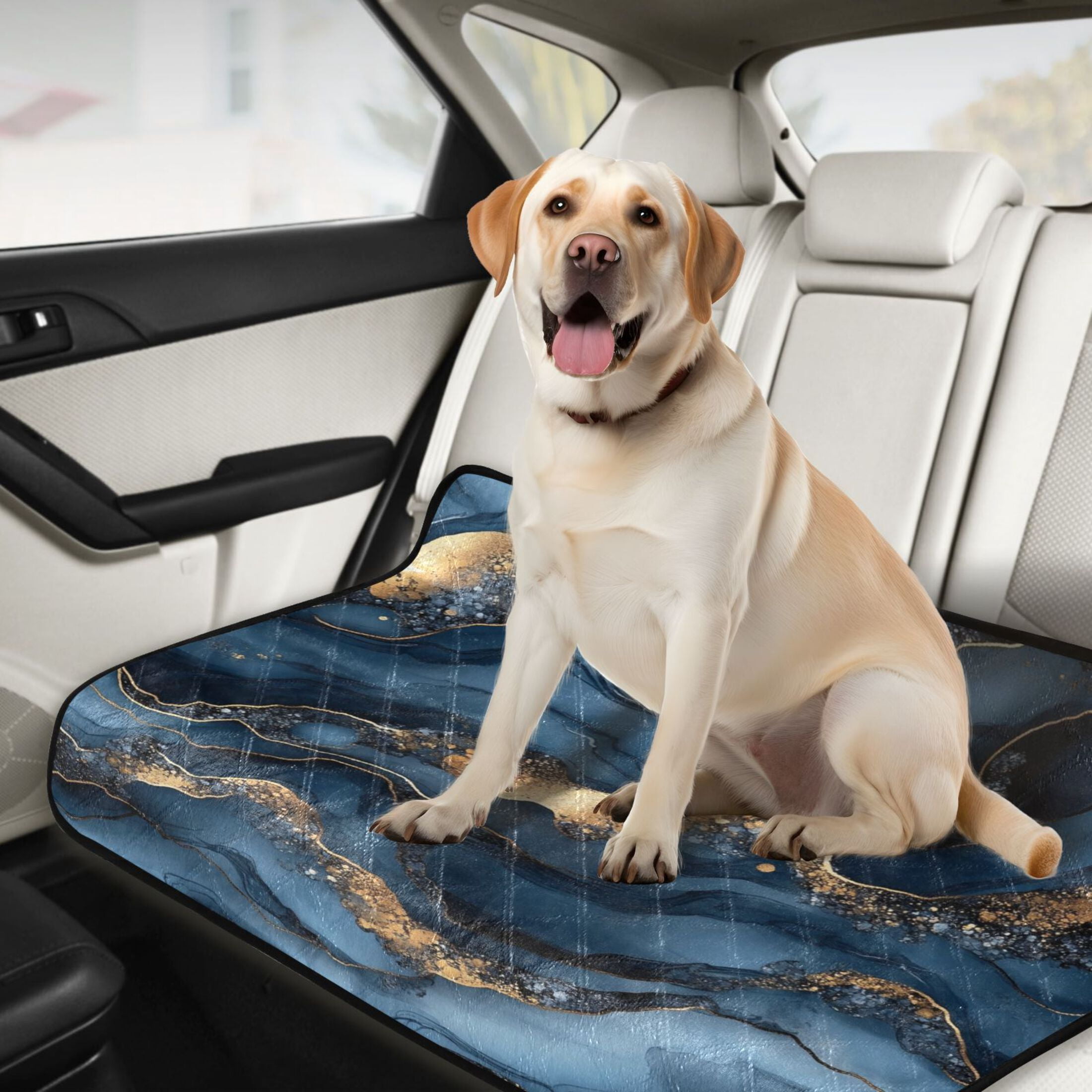 Qxltty Dark Blue Gilt Marbles Cat litter Pads Pet Set of 3 Diaper Mats Center Anti-leakage Layer Absorbent Soft and Comfortable