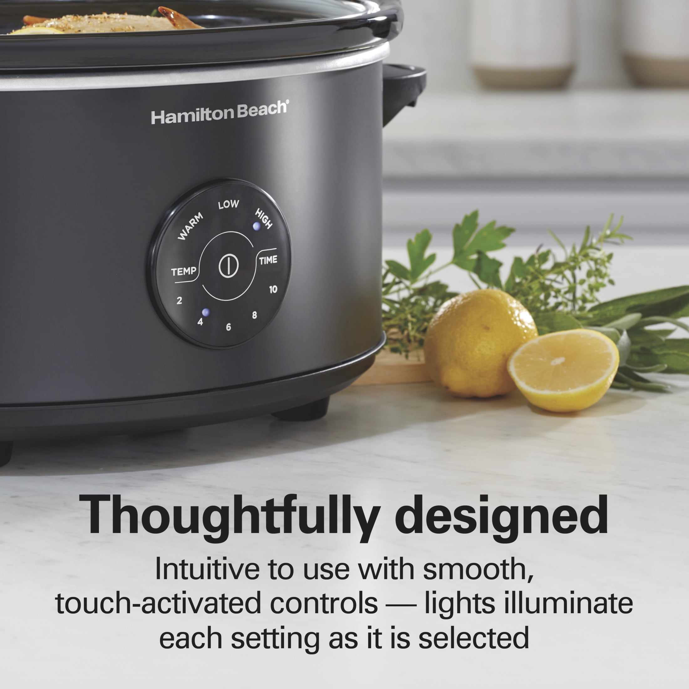 Hamilton Beach 6 Qt Programmable Slow Cooker, Stoneware Crock with Removable Pot, Matte Black