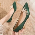 thumbnail image 3 of SCHUHLAND Green Silk Floral Crystal Pointed Toe Pumps for Women, Comfortable Medium Heels for Wedding & Party, 3 of 16