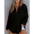 thumbnail image 4 of Women Waffle Knit Tops Henley Shirts Long Sleeve V Neck Solid Color Casual Tunic Black S, 4 of 6
