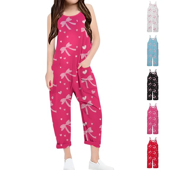 XINXIAOO Kids Girls Summer Jumpsuits Overalls Relaxed Leg Long Summer Outfits with Pockets Clothes 9-10 Years Girls