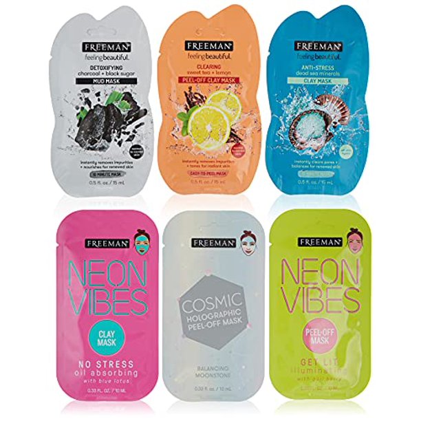 Freeman Facial Mask Variety Pack Clay, Charcoal, Mud, and Peel Off