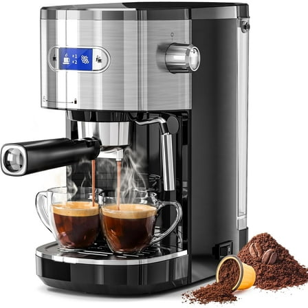 FREE VILLAGE Espresso Machine 20 Bar, Compact Espresso Coffee Maker with Milk Frother Steam Wand, Expresso Coffee Machines with 45 OZ Removable Water Tank for Cappuccino, Latte, Home