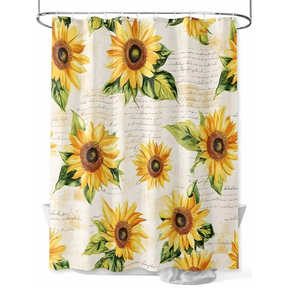 Sunflower Shower Curtain, Vintage Flower Leaf Farmhouse Retro Background Waterproof Shower Curtain Set with 12 Hooks Lightweight Washable Fabric Shower Curtains for Bathroom 72x84 Inches