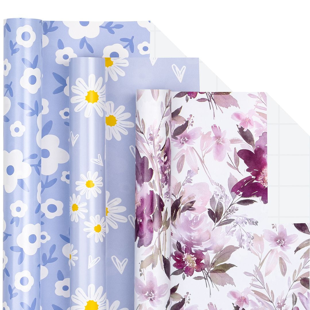 Floral Wrapping Paper Roll - Mini Roll - Daisy/ Begonia/ White Flower for  Birthday, Wedding Shower - 17 x 120 inches - 3 Rolls (43.77 sq.ft.ttl.)