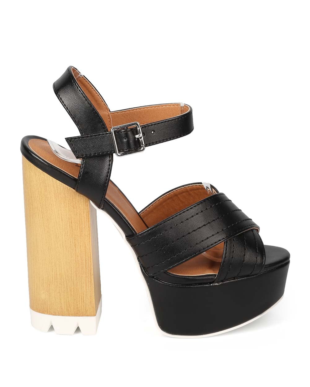 New Women Qupid Canny-04 Leatherette Peep Toe Block Heel Platform Sandal Size 