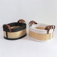 thumbnail image 5 of Coastal Storage Basket for Shelves Set of 3 White Felt & Natural Rattan Color, 5 of 6