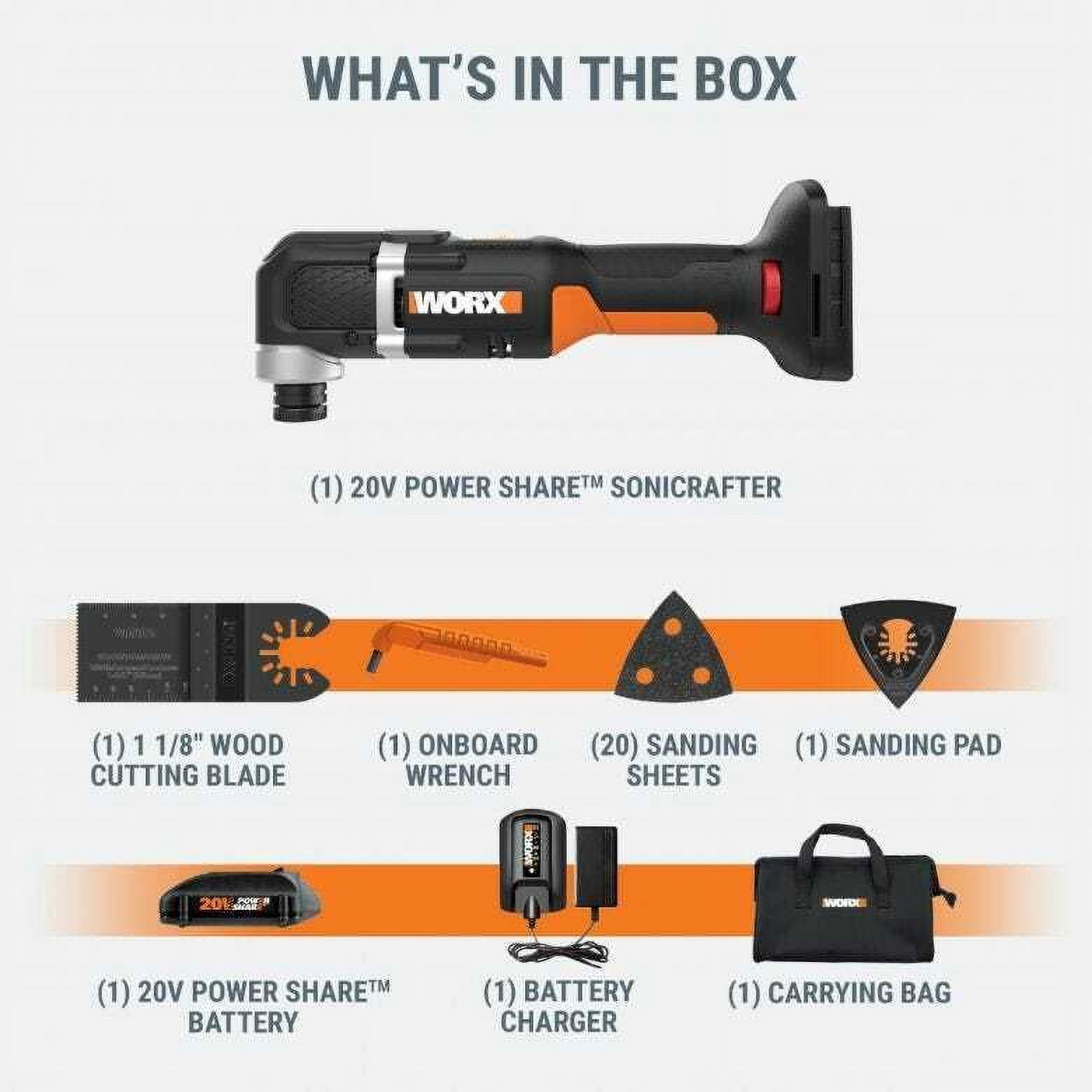 Worx WX696L 20V Power Share Sonicrafter Cordless Oscillating Multi-Tool 