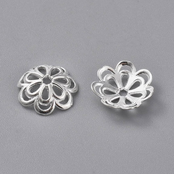 Alloy Fancy Bead Caps Cadmium Free & Lead Free Flower Silver color Plated 14x4mm Hole: 2mm
