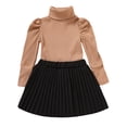 thumbnail image 6 of Kids Baby Girls Two-piece Outfits Set Solid Color Turtleneck Knitwear Tops Sweater + Pleated Skirt 0-5T, 6 of 11