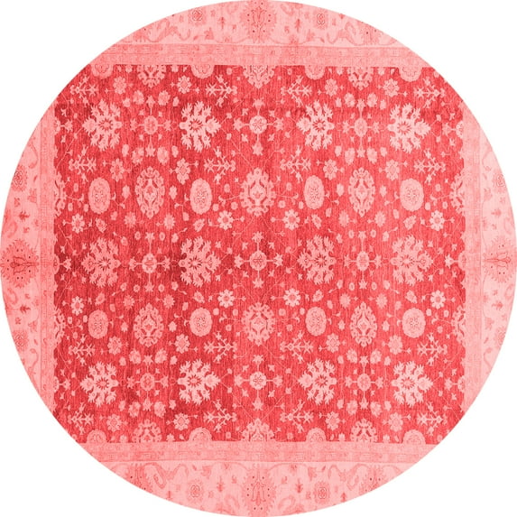 Ahgly Company Machine Washable Indoor Round Oriental Red Traditional Area Rugs, 4' Round