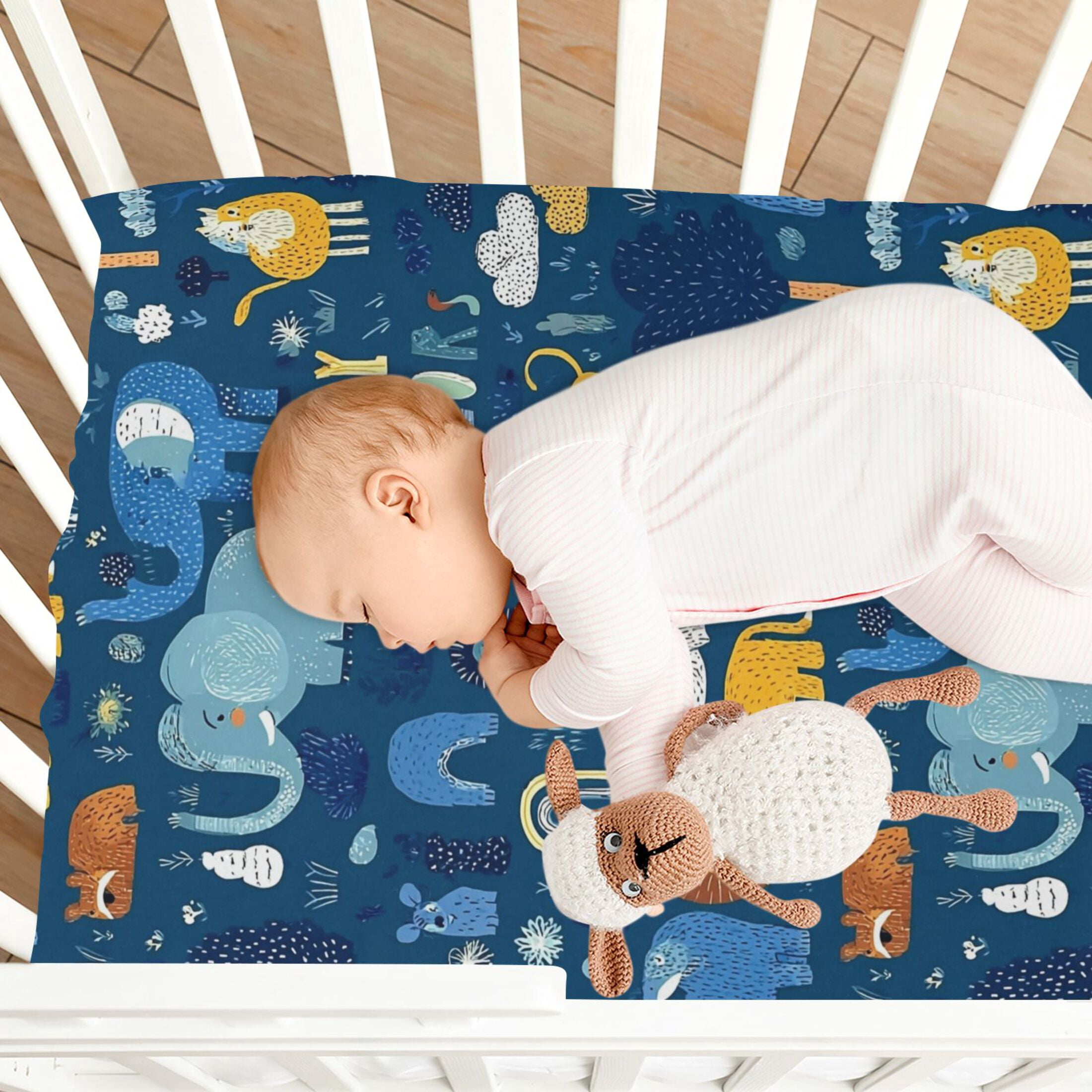 Baby Essentials 52”x 28”- Standard Cotton-like Modal Elastic- Animal Patterns Design Crib Sheets for Newborns and Toddlers