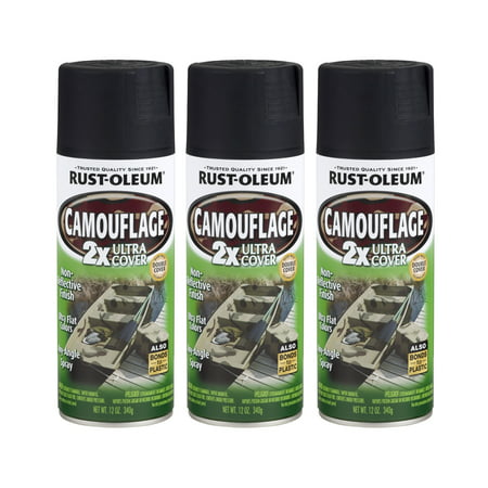 (3 Pack) Rust Oleum Ultra Cover Camo Flat Black Spray