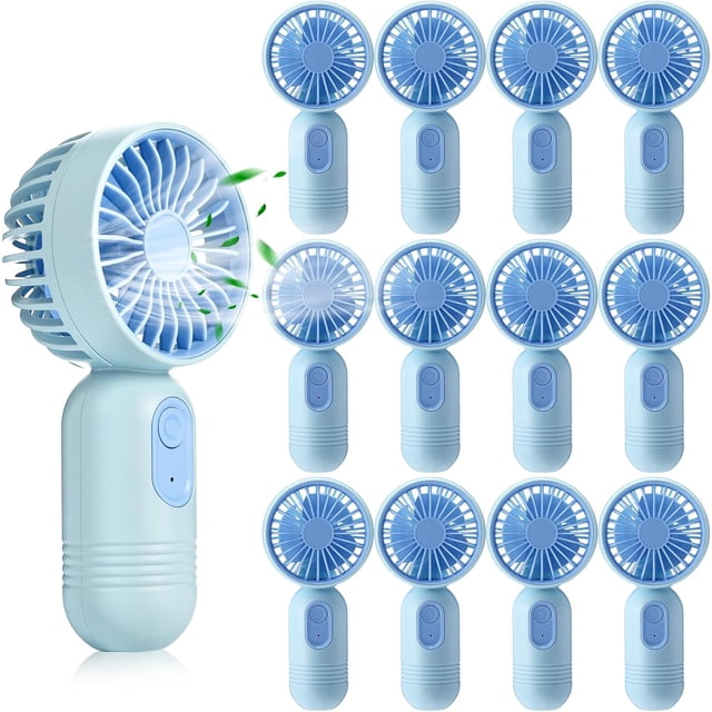 Pack de 12 Mini Ventiladores de Mano Portátiles Recargables USB, 3 Velocidades, Pequeños Ventiladores Personales para Pestañas, Viajes, Interior y Exterior (Azul)