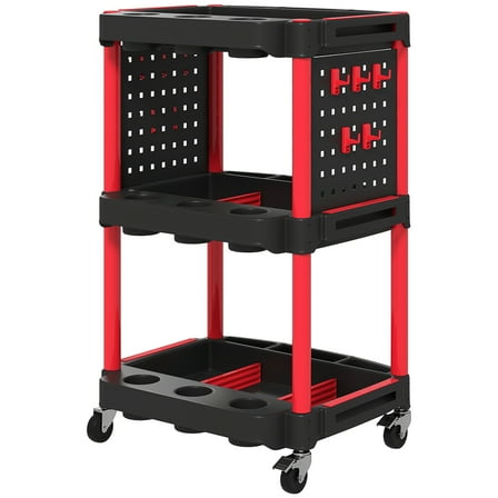 HOMCOM 3-Tier Rolling Tool Cart with Wheels, Plastic Utility Cart, Black