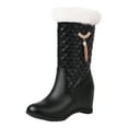 thumbnail image 4 of Women's Fleece Lined Mid Calf Snow Boots Rhinestone Comfortable Furry Plush Warm Waterproof Slip On Wedge Winter Booties Black Size 6, 4 of 6