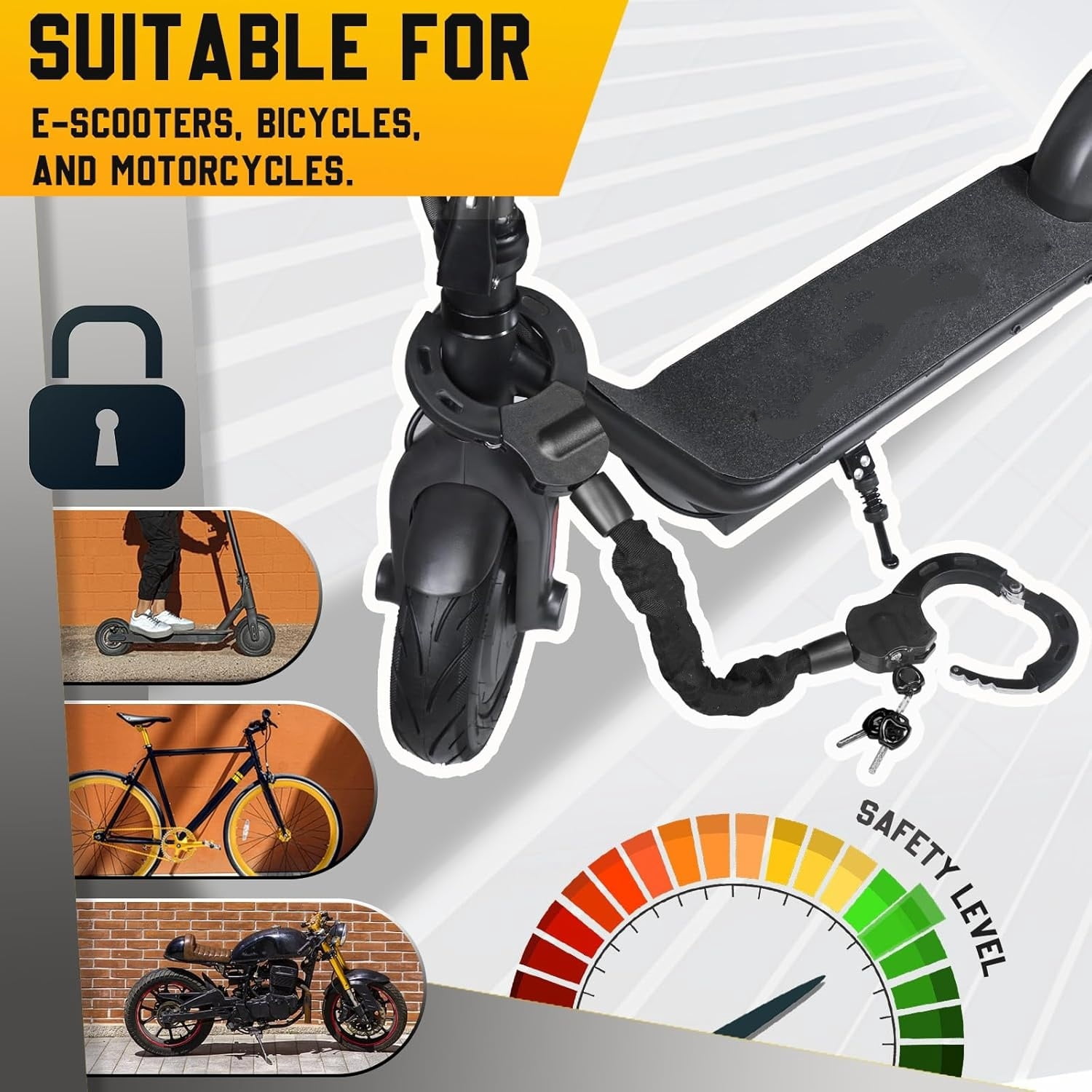 cooter Lock, 5/16" Heavy Duty Chain Lock 29.5" Anti Theft Steel Security Lock with Drawstring Bag, for Electric Scooter, Bike, Motorcycle, Fence, Gate