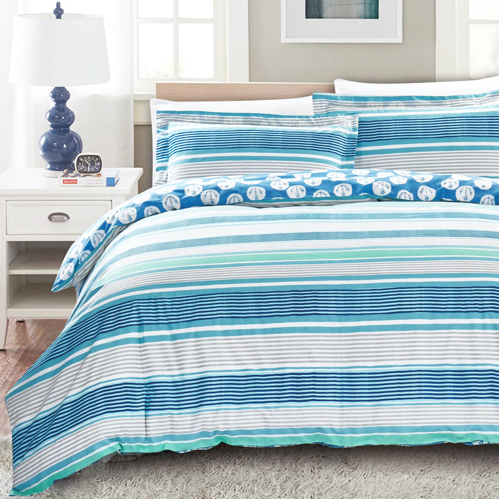 California Design Den Nautical Stripe Duvet Cover Set Cotton Blue, King