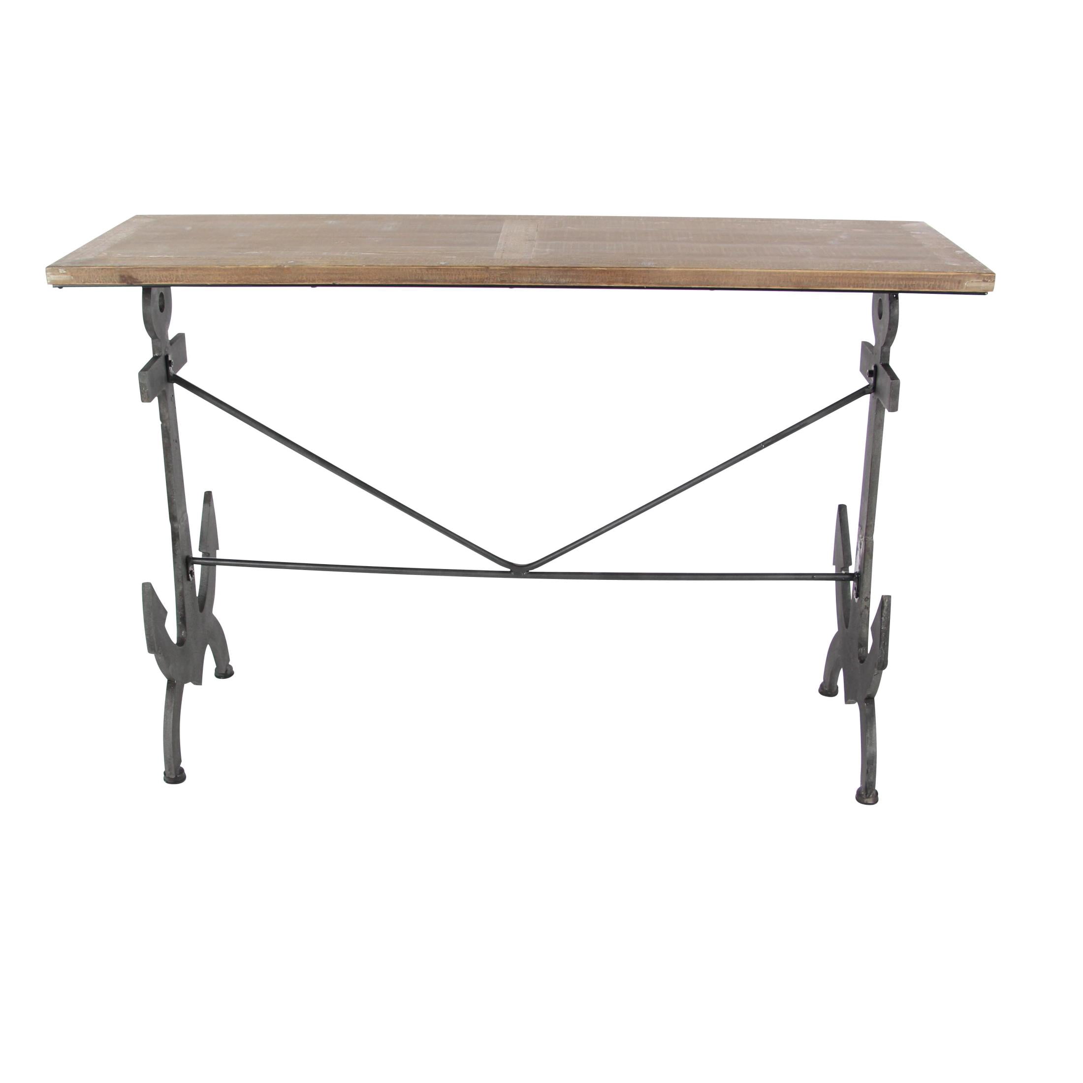 DecMode Brown/Black Coastal Rectangular Metal Console Table with Metal Anchor Shaped Base, 48"W x 31"H