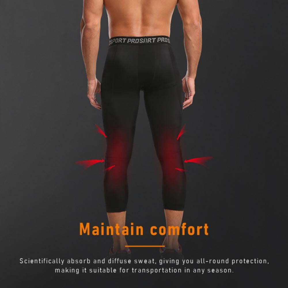 Legendfit Men's Basketball Pants with Knee Pads 3/4 Capri Padded Compression Tights Leggings Sports Protector Gear