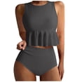 thumbnail image 2 of Sokhug Womens Ruffled Hem Two Piece Swimsuit High Neck Sleeveless Crop Top High Waisted Bottoms Bathing Suit, 2 of 7