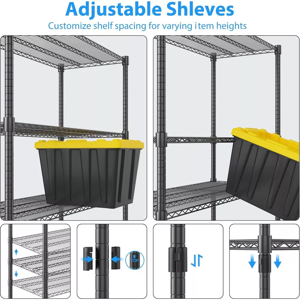 Sailvan 4-Tier Heavy Duty Wire Shelving Unit with Wheels, 48"W x 24"D x 72"H Metal Storage Rack, 3250LBS Capacity, Adjustable Garage Shelves,Black