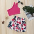 thumbnail image 3 of Lovebay Kids Girls Summer 2-piece Outfit Set One Shoulder Solid Color Tops+Floral Shorts 1-6 Years, 3 of 9