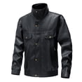 thumbnail image 2 of Maoxin Men Leather Jacket Men Zipper Pocket Artificial Leather Clothing Long Sleeves No Hat Fall And Winter Loose Coat Leather Jacket Men Plus Size Black L, 2 of 8