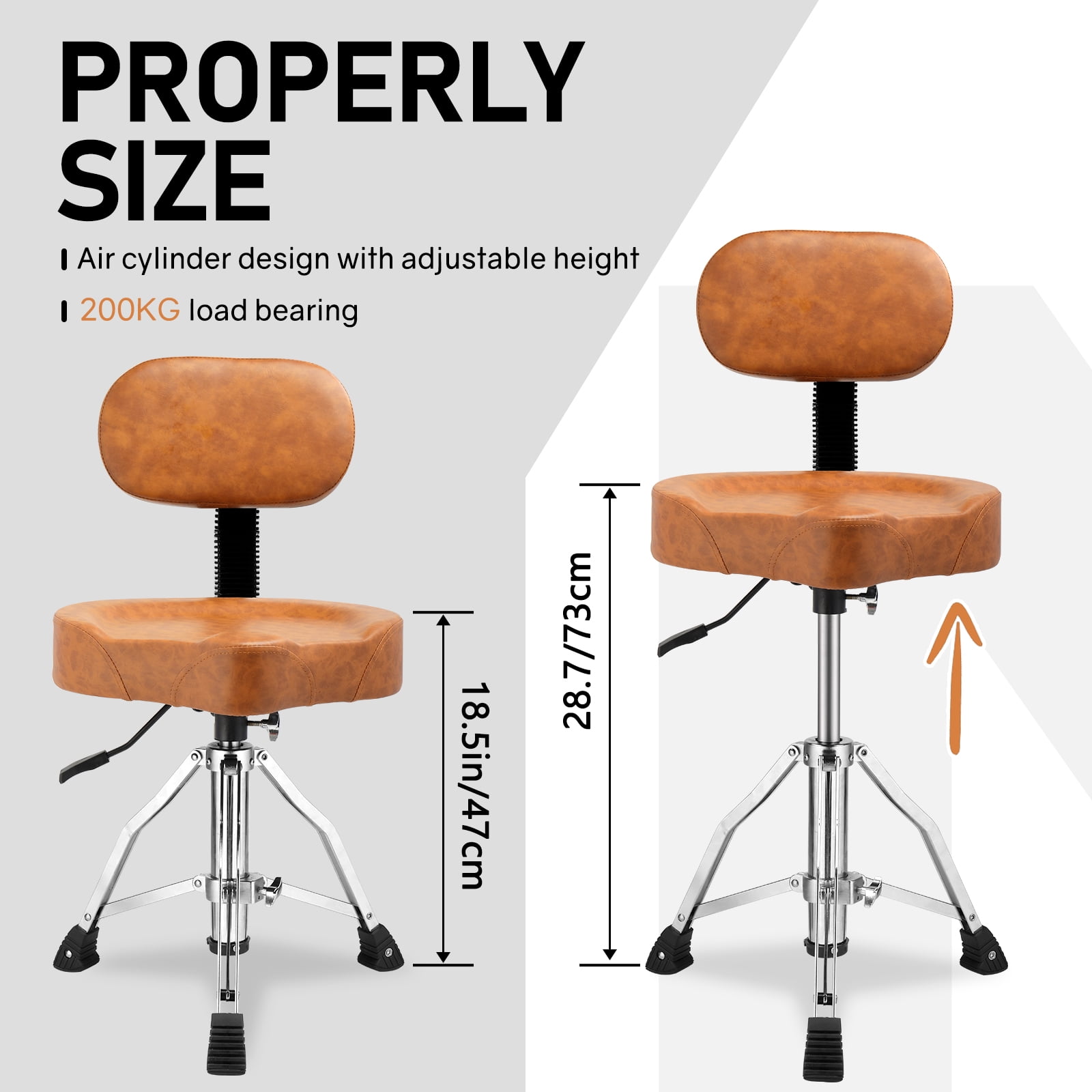 Ktaxon Adjustable Drum Throne with Backrest, 360° Rotating Hydraulic Seat, Thick Cushion for Home, Classroom, and Concert Use, Brown