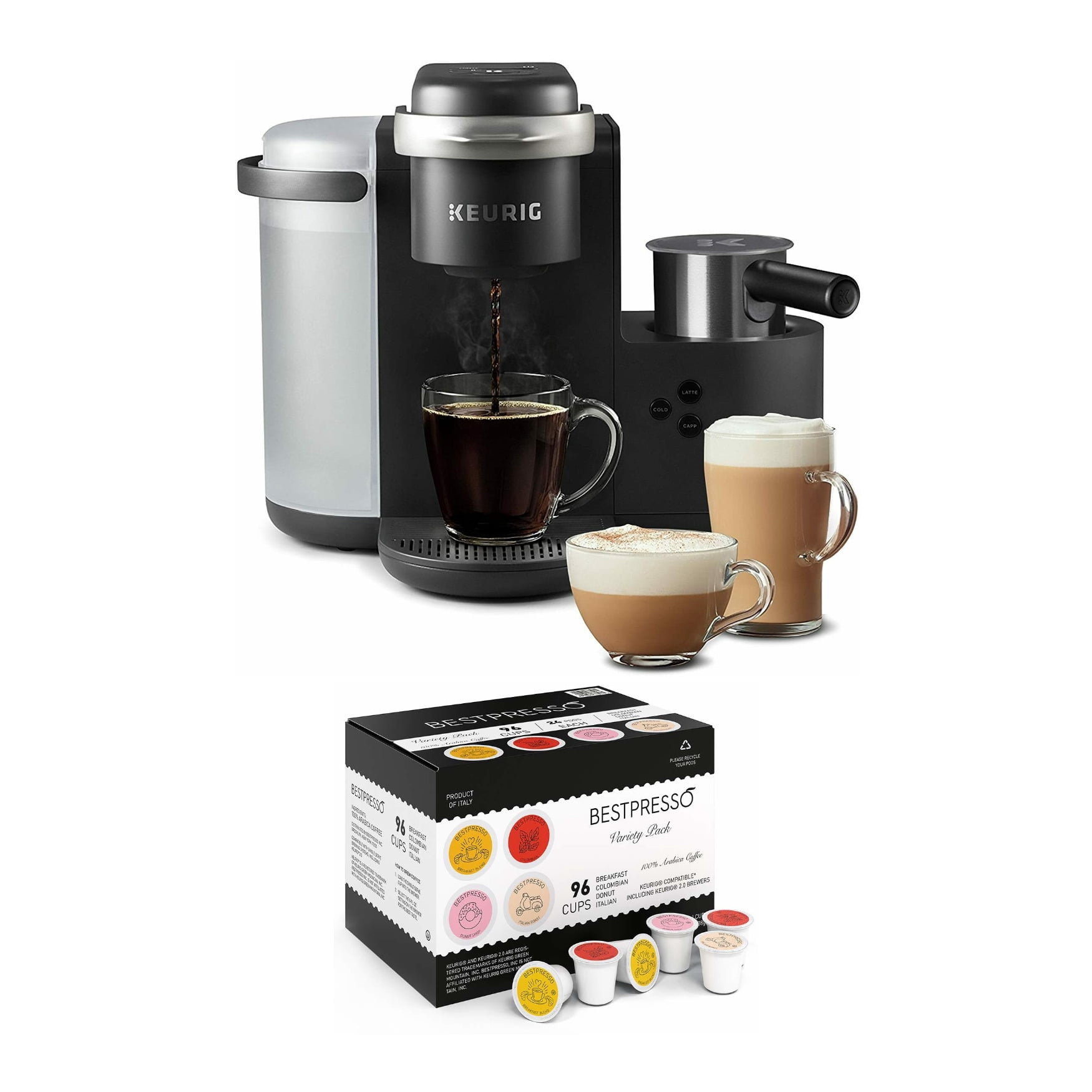 Keurig K-Cafe Single Serve K-Cup Coffee, Latte Maker with 96-Count K-Cup Set