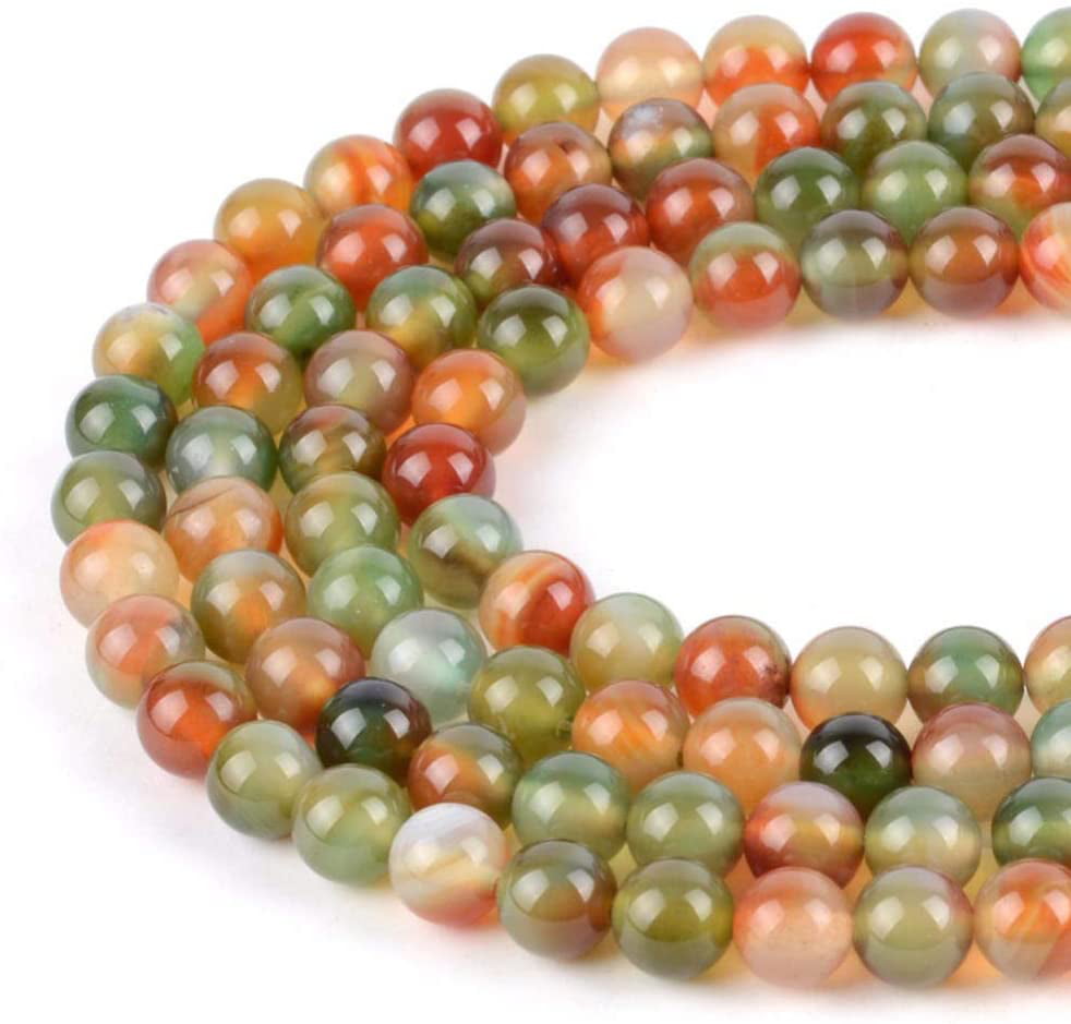 Natural Green Agate Round Stone Beads For Jewelry Making Strand 15" Big Hole DIY 