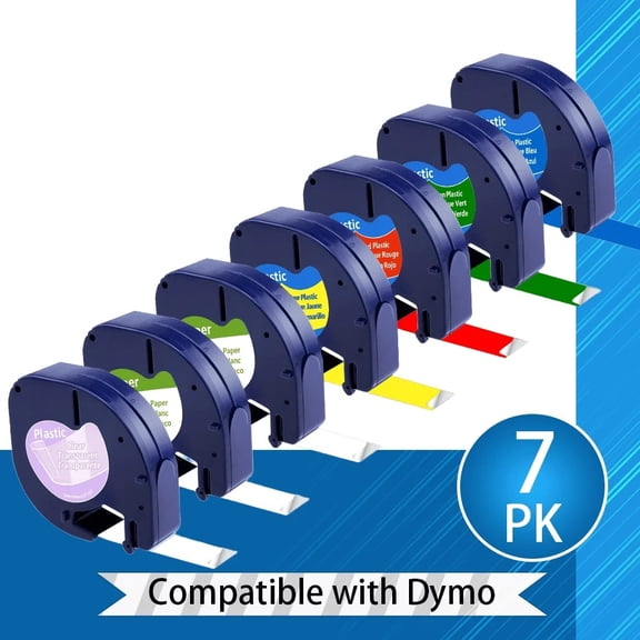 7 Pack Mixed color Label Tape Compatible for Dymo LetraTag Refills,16952 91330 91331 91332 91333 91334 91335
