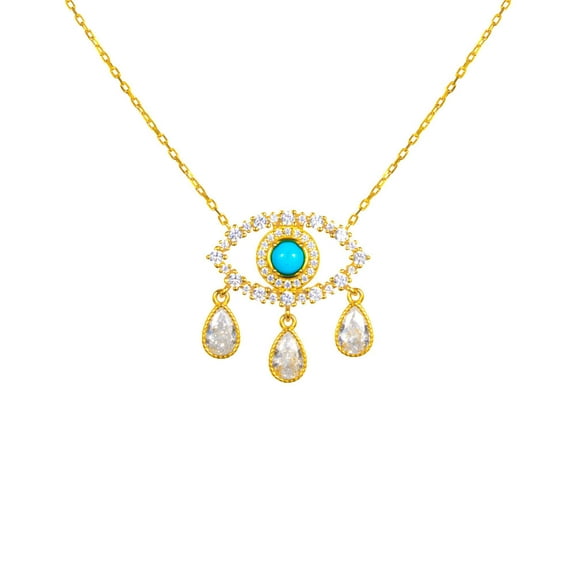 “Diamond Tears" Gold plated turquoise eye necklace