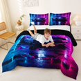 thumbnail image 3 of Manfei Race Car Print Full Size Comforter Sets,Extreme Games Bedding Comforter Set,Blue Pink,Black Reversible,3-Piece,1 Comforter and 2 Pillowcases, 3 of 7